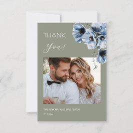 Blue Transparent Flowers Wedding Thank You Card Dankeskarte