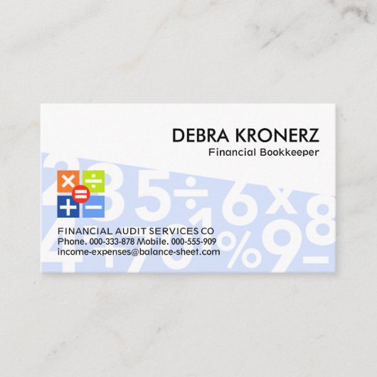 Blue Trapezium Math Numbers Bookkeeper Visitenkarte (Vorderseite)