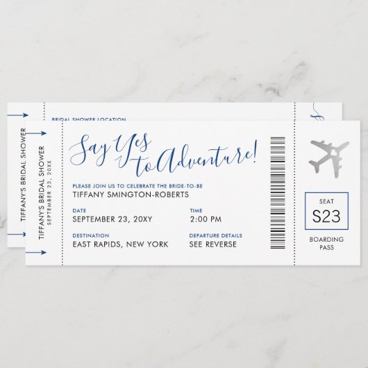 Blue Travel Theme Brautparty Boarding Pass Einladung (Vorne/Hinten)