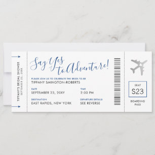 Blue Travel Theme Brautparty Boarding Pass Einladung