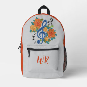 Blue Treble Clef Musiknote Orange Initials Bedruckter Rucksack