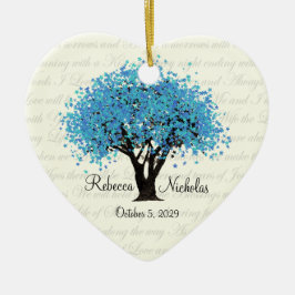 Blue Tree Dancing Blooms Wedding Foto Keramik Ornament