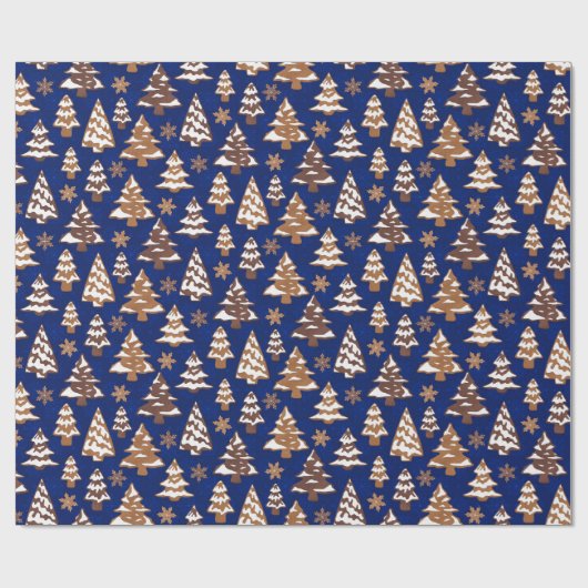 Blue Tree Gingerbread Cookies Weihnachten Geschenkpapier (Flach)