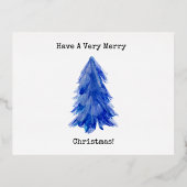 Blue Tree Merry Christmas  Folien Feiertagspostkarte (Vorderseite)