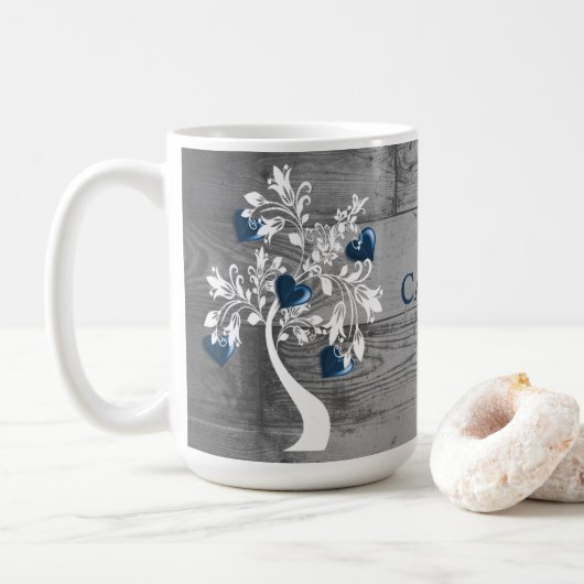Blue Tree of Hearts Personalisiert Coffee Tasse (Mit Donut)