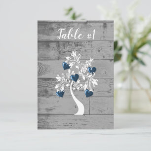 Blue Tree of Hearts Wedding Table Card Einladung