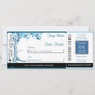 Blue Tree / Snowf Boarding Pass Einladung Hochzeit