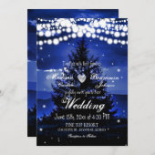 Blue Tree Twinkle Lights Hochzeitseinladung Einladung (Vorne/Hinten)