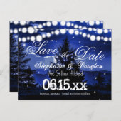 Blue Tree Twinkle Lights Save the Date Postkarten (Vorne/Hinten)