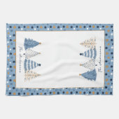 Blue Trees Modern Dots Weihnachtsname Geschirrtuch (Horizontal)