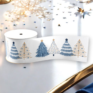 Blue Trees Modern Simple Christmas Holiday Ripsband