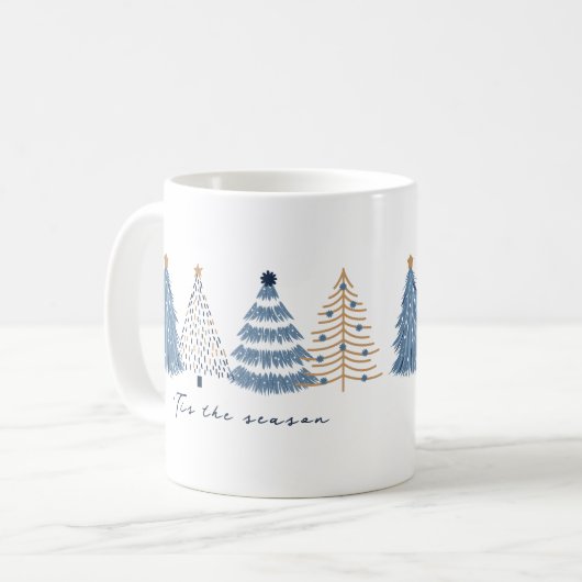 Blue Trees Modern Simple Christmas Name Kaffeetasse (Vorderseite Links)