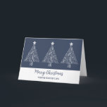 Blue Trees Son & Son in Law Frohe Weihnachten Karte<br><div class="desc">Frohe Weihnachten für Sohn und Sohn in Jura-Karte in modernem Marineblau mit verzierten Weihnachtsbaumabbildungen.</div>