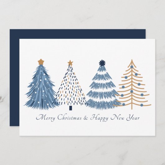 Blue Trees Weihnachts-Weihnachtskarte Ankündigung (Vorne/Hinten)