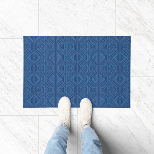 Blue Trellis Moderne Stripe Squares und Diamonds Fußmatte (Indoor)
