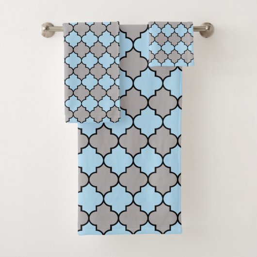 Blue Trellis, Quatrefoil, Moroccan Lattice Badhandtuch Set (Insitu)