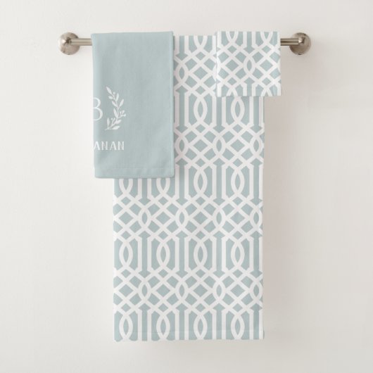 Blue Trellis und Branch Monogram | Bauernhof Badhandtuch Set (Insitu)