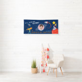 Blue Trendy Cosmic Rocket Planet Kids Birthday Banner (Insitu)