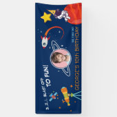 Blue Trendy Cosmic Rocket Planet Kids Birthday Banner (Vertikal)