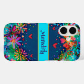 Blue Trendy Floral Fun Inspirivity Name Case-Mate iPhone Hülle (Rückseite (Horizontal))