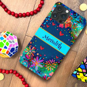 Blue Trendy Floral Fun Inspirivity Name Case-Mate iPhone Hülle