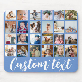 Blue trendy Foto Collage Text Script Familie Mousepad