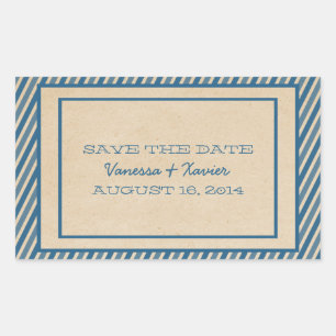 Blue Trendy Stripes Save the Date Stickers
