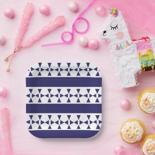 Blue Triangle Stripes Birthday Pappteller (Party)