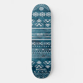 Blue Tribal Abstract Geometric Skateboard (Vorderseite)