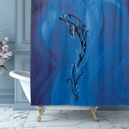 Blue Tribal Dolphin Duschvorhang
