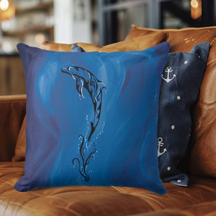 Blue Tribal Dolphin Kissen
