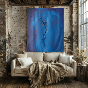 Blue Tribal Dolphin Wandteppich