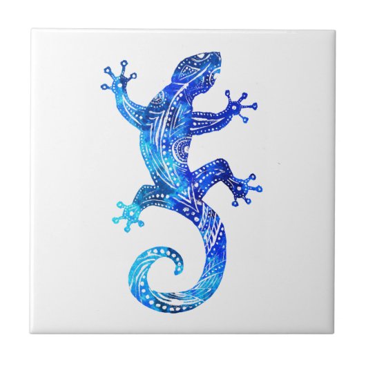 Blue Tribal Gecko Fliese (Vorderseite)