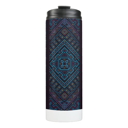 Blue Tribal Geometric Pattern Thermal Tumbler Thermosbecher (Vorderseite)