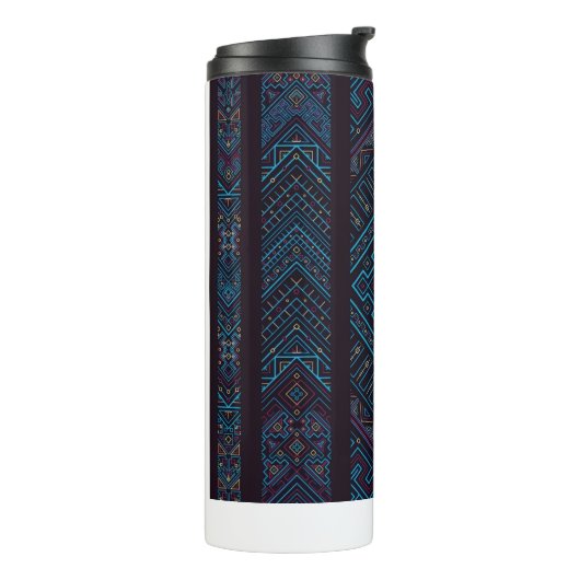 Blue Tribal Geometric Pattern Thermal Tumbler Thermosbecher (Nach links gedreht)
