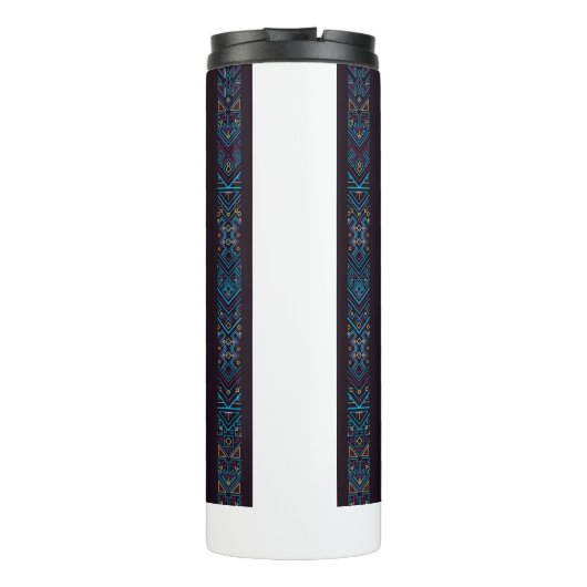 Blue Tribal Geometric Pattern Thermal Tumbler Thermosbecher (Rückseite)