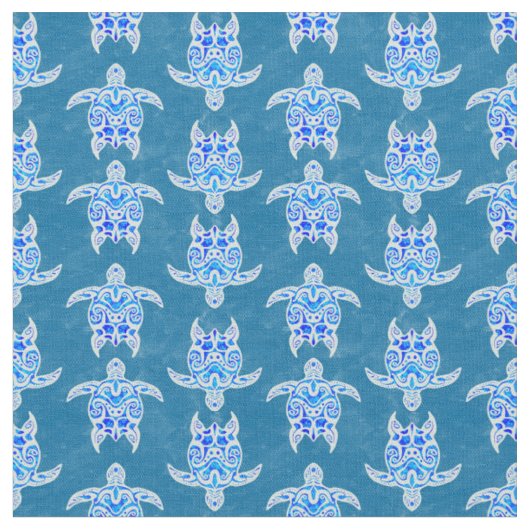 Blue Tribal Honu Sea Turtles Stoff (Nahaufnahme)