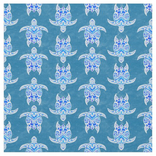 Blue Tribal Honu Sea Turtles Stoff (Nahaufnahme)
