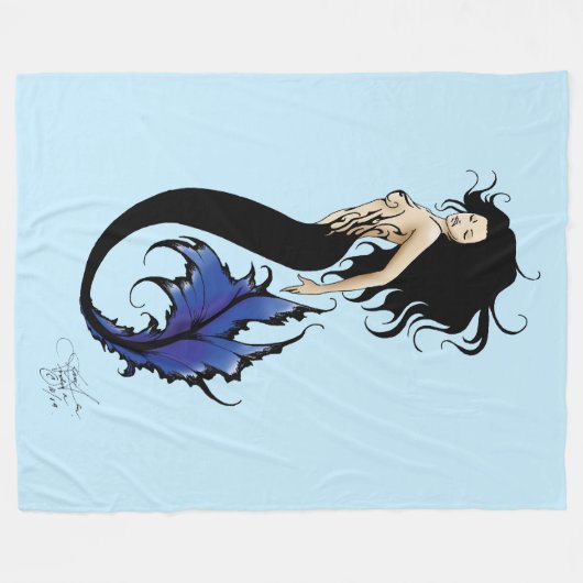 Blue Tribal Mermaid Fleecedecke (Vorderseite (Horizontal))