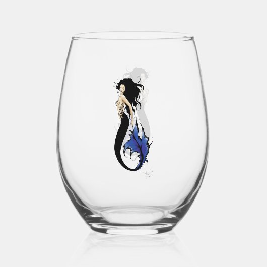 Blue Tribal Mermaid Weinglas Ohne Stiel (Rückseite)