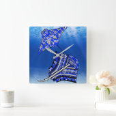 Blue Tribal Stingray Quadratische Wanduhr (Zuhause)