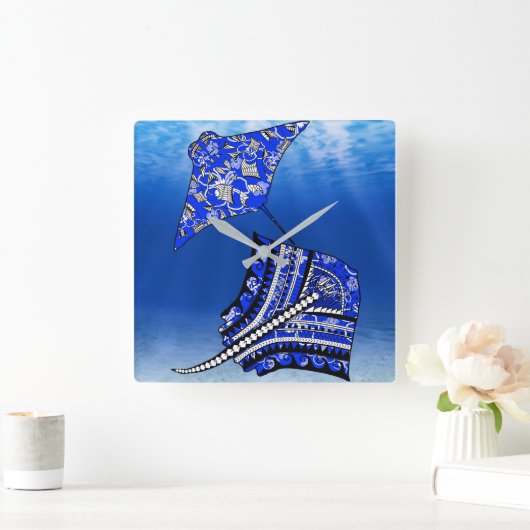 Blue Tribal Stingray Quadratische Wanduhr (Zuhause)