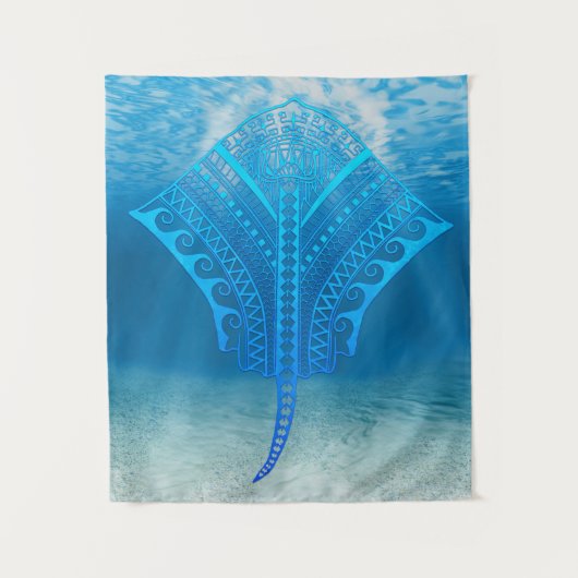 Blue Tribal Stingray Wandteppich (Vorderseite)