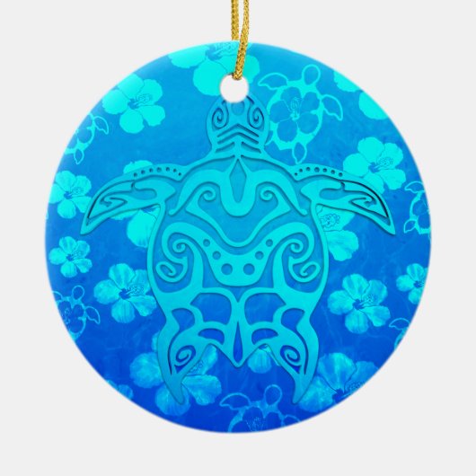 Blue Tribal Turtle Keramik Ornament (Vorne)