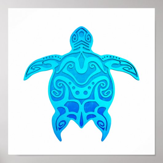 Blue Tribal Turtle Poster (Vorne)