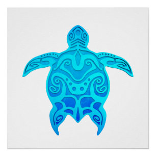 Blue Tribal Turtle Poster