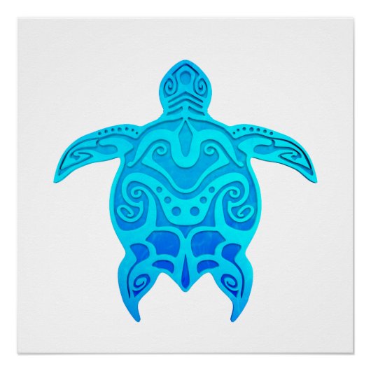 Blue Tribal Turtle Poster (Vorderseite)
