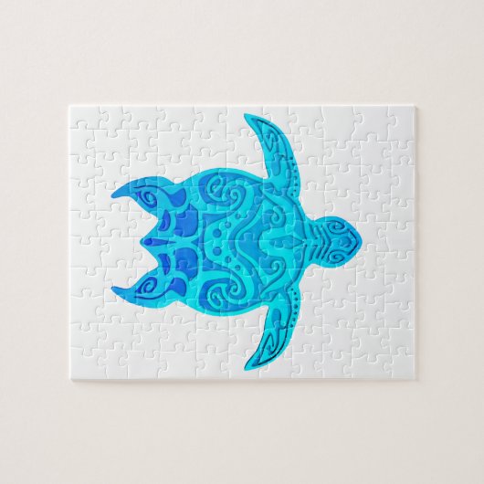 Blue Tribal Turtle Puzzle (Horizontal)