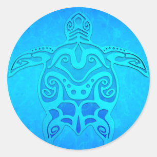 Blue Tribal Turtle Runder Aufkleber