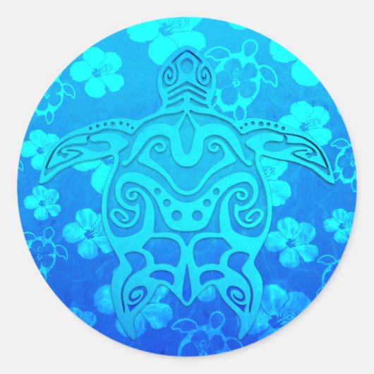 Blue Tribal Turtle Runder Aufkleber (Vorderseite)